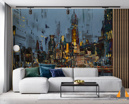 painting of city at night