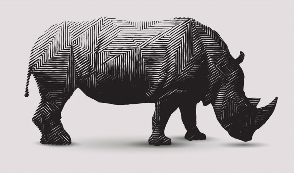 Detailed geometric rhino canvas print artwork, perfect for contemporary decor.