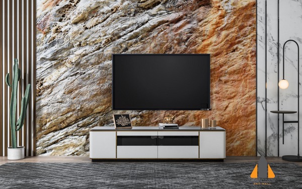 Rustic Rock wall mural in a modern living room, with wallpaper installations in Gauteng.