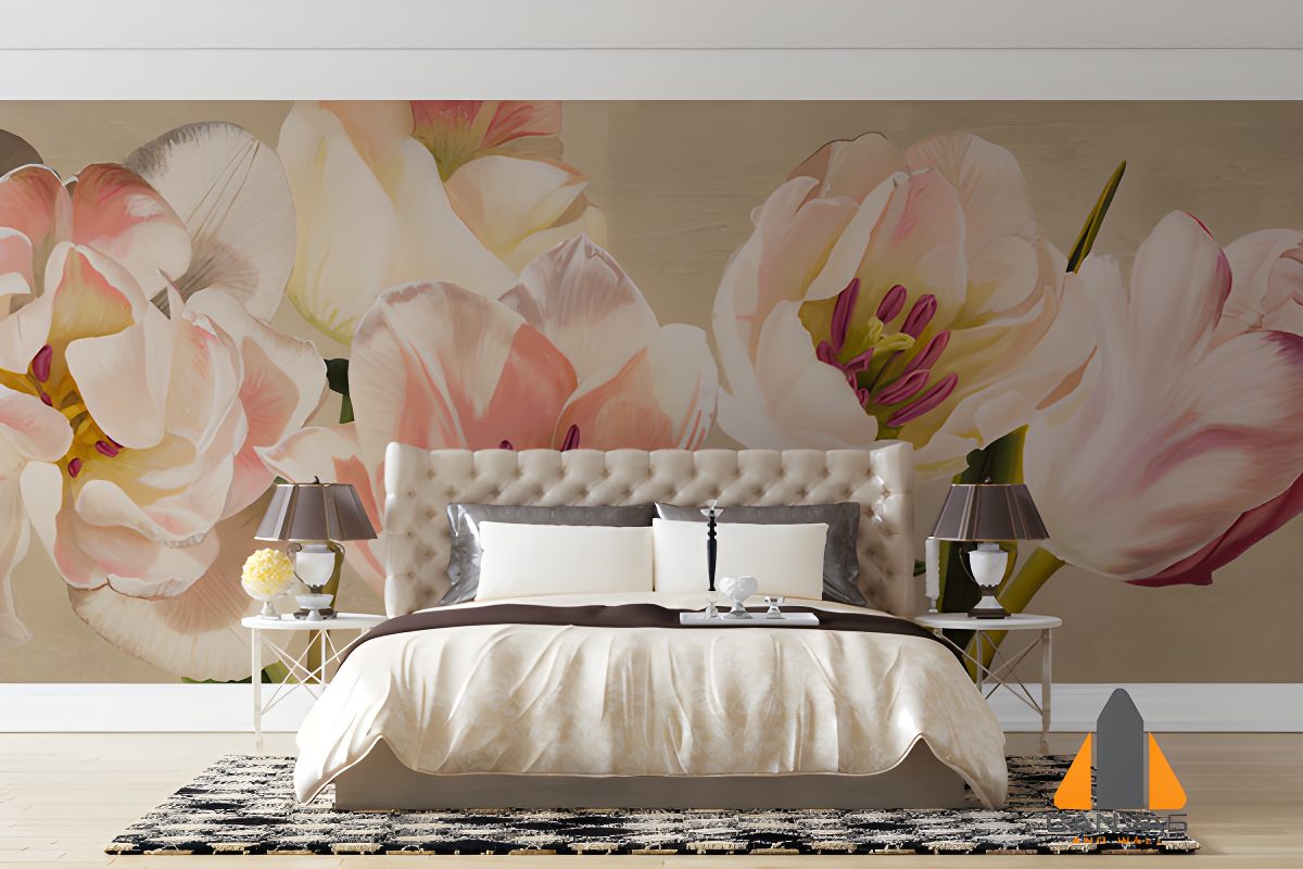 Peach Water Paint Flowers Wallpaper