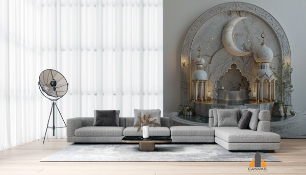 Ramadan podium wall mural in a modern living room, perfect for wallpaper installations in Gauteng.