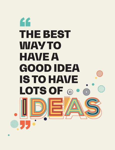 Colorful 'Lots of Ideas' motivational quote poster as a canvas print artwork.