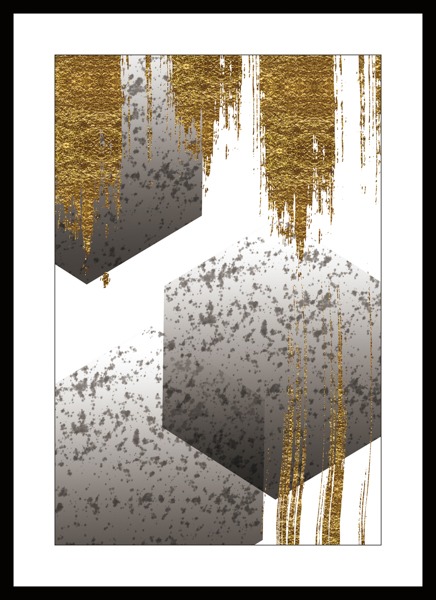 Abstract gold and grey geometric wallpaper design with textured brushstrokes.