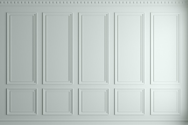 Close-up of elegant panelled wallpaper design featuring intricate mouldings, perfect for custom wallpaper.