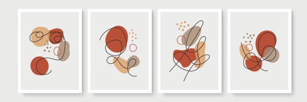 Set of 4 abstract canvas print artworks showcasing organic shapes and lines.